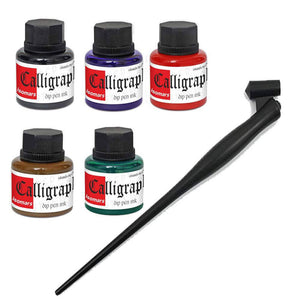 Calligraphy Dip Pen Ink (Set of 5) with Plastic Oblique Holder