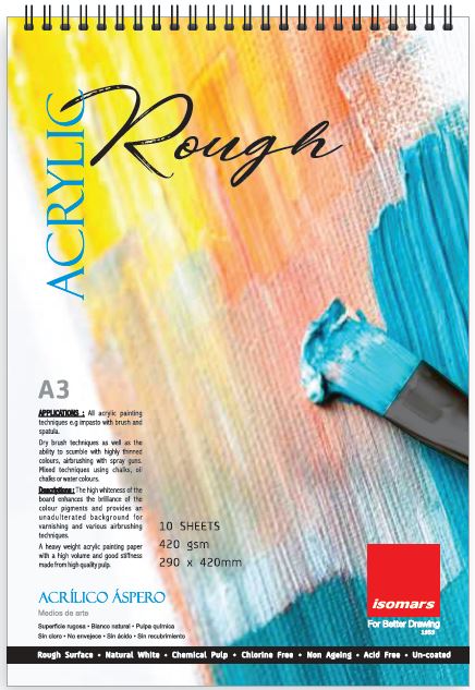 Acrylic Rough Pad A3 | 420 GSM Acrylic Painting Paper Pad | 10 Sheets | Isomars - Isomars