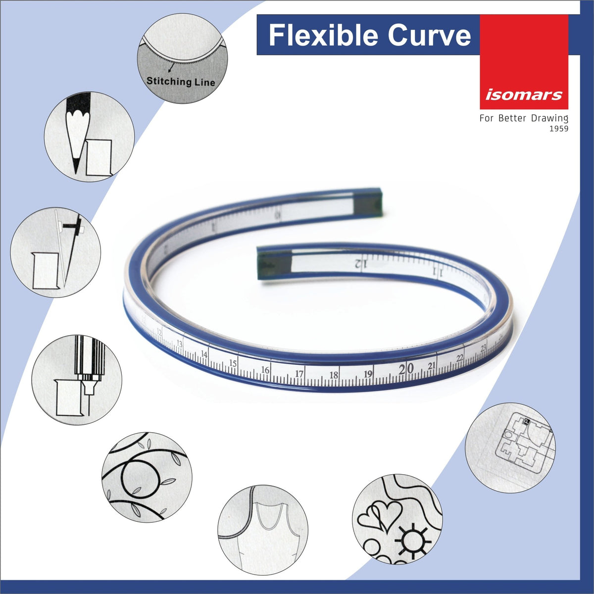 Adjustable Set Square(10") + Triangular Scale + Flexible Curve Combo - Isomars
