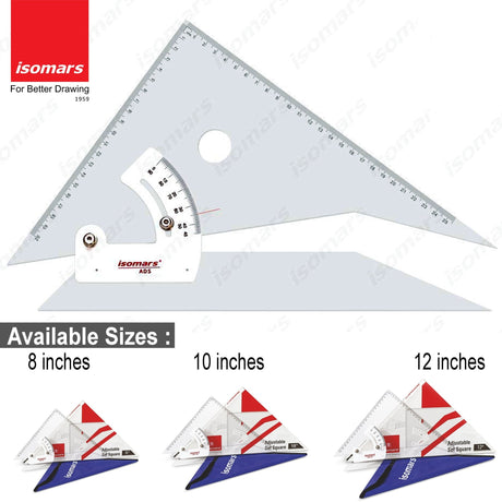 Adjustable Set Squares 12 Inch | Precision Drafting Triangle Tool | Acrylic Engineering Drawing Instrument for Students & Architects - Isomars