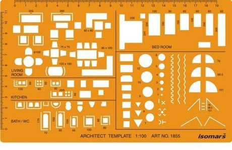 Architectural Drawing Template Stencil - Architect Technical Drafting Supplies - Furniture Symbols for House Interior Floor Plan Design - Isomars