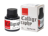 Calligraphy Holder Set: Rosewood with Brass Flange and Black & Red Calligraphy Inks - Isomars