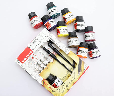 Calligraphy Pen Set: Flex Nib, Dip Nibs, Holders, and Calligraphy Ink (Set of 10) - Isomars