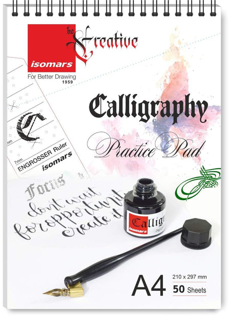 Calligraphy Practice Pad A4 with Calligraphy Engroser Stencil - Isomars