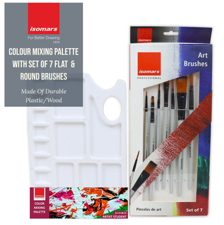 Colour Mixing Palette & Flat and Round Brushes (Set of 7) - Isomars
