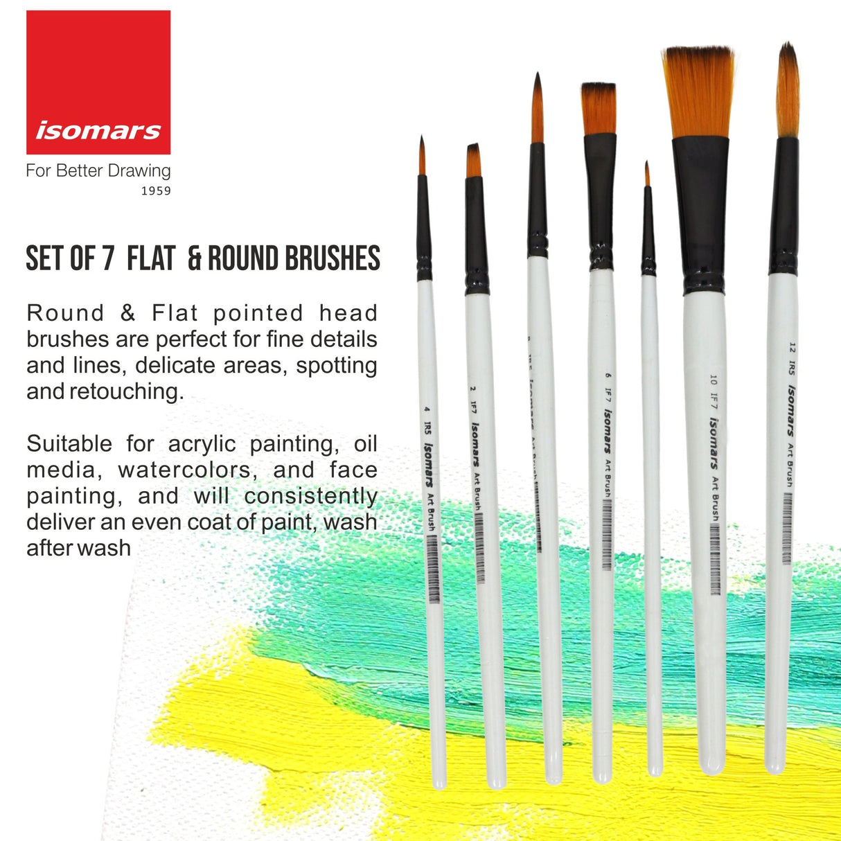 Colour Mixing Palette & Flat and Round Brushes (Set of 7) - Isomars