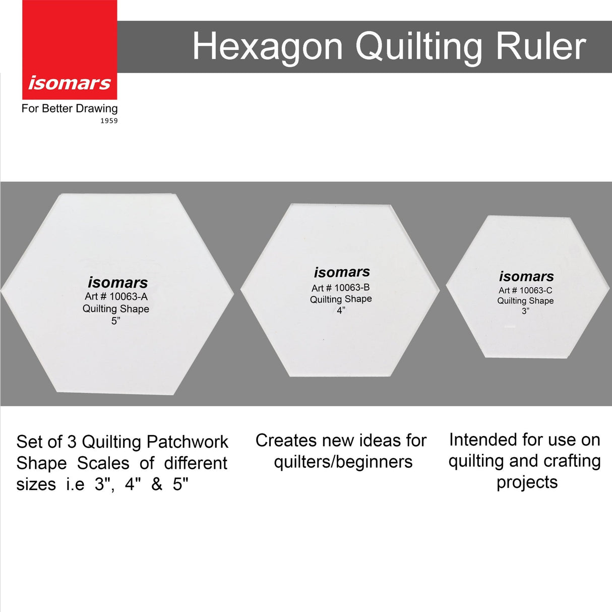 Hexagon Quilting Patchwork Template (Set of 3) - Isomars