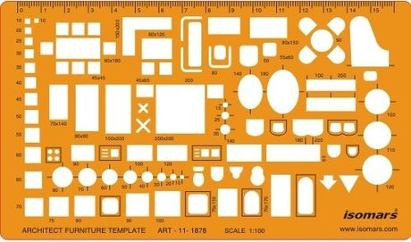 Isomars 1:100 Scale Architectural Drawing Template Stencil (Art 1878) | Furniture Symbols for House Floor Plans, Interior Design, Technical Drafting, Architecture & Engineering - Isomars