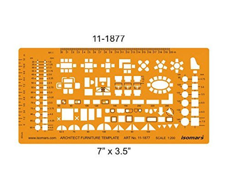 Isomars Architect Furniture Template Set of 3 | 1:100, 1:100 & 1:200 Scale Architectural Drafting Stencils for Furniture Layout, Floor Plans, House Planning, Interior Design & Technical Drawing - Isomars