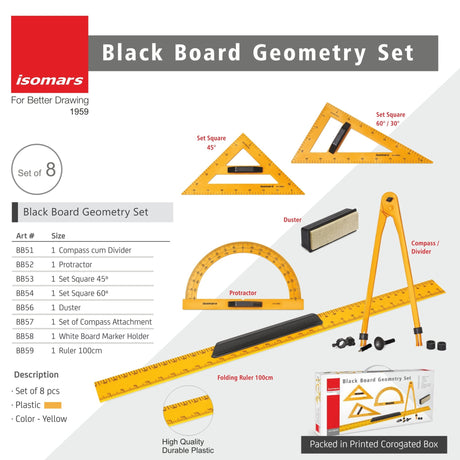 Isomars Black Board/White Board Geometry Set - (Big Size) - Isomars