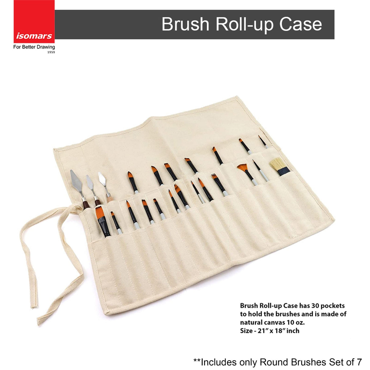 Isomars Brush Roll Up Case with Set of 7 Round Brushes for Painting - Isomars