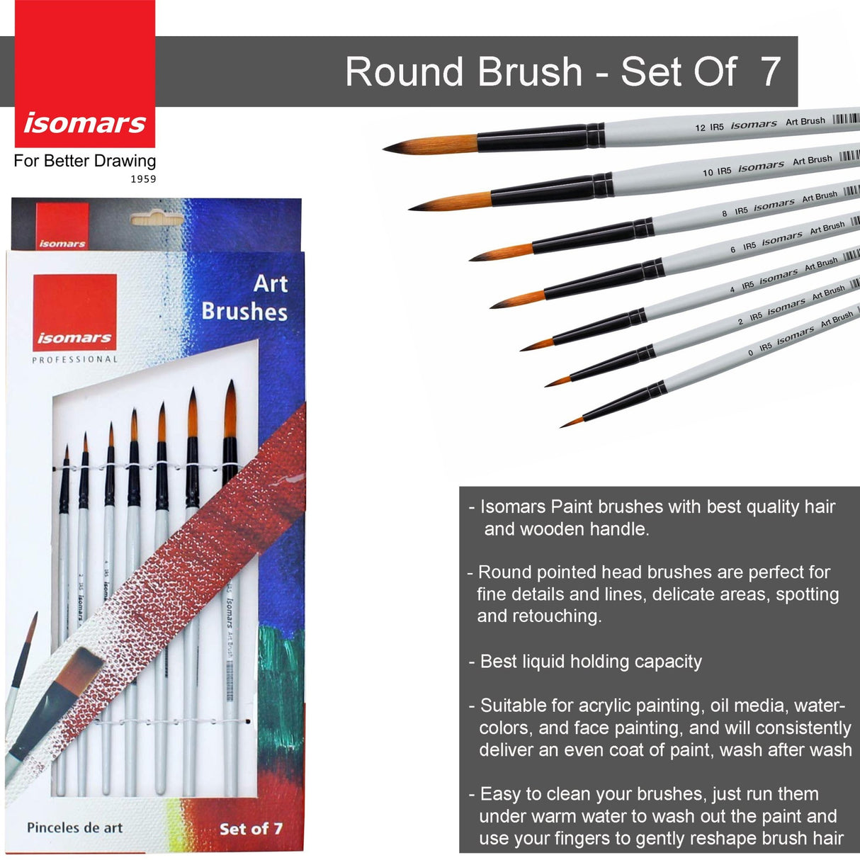 Isomars Brush Roll Up Case with Set of 7 Round Brushes for Painting - Isomars