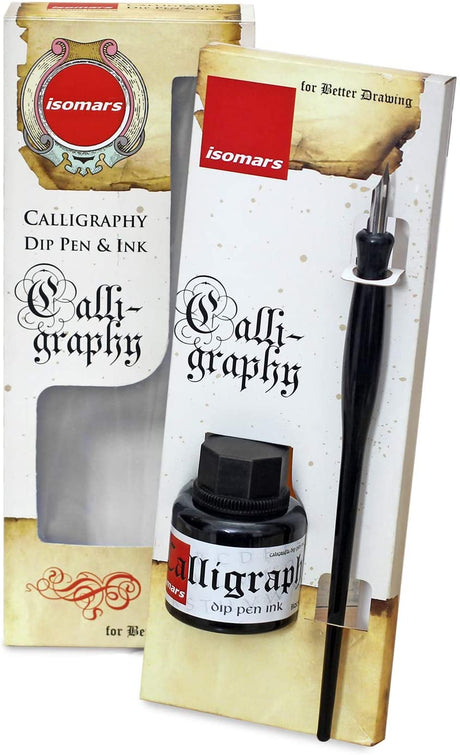 Isomars Dip Pen Holder Set with Black Ink - Comes with Flex Dip Nib - Isomars