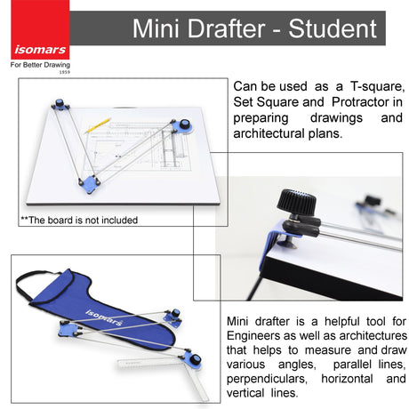 Isomars Drawing Board Table - Scholar with White Laminated Board Size - 25.5"x35" and Drafter - Isomars