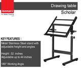 Isomars Drawing Board Table - Scholar with White Laminated Board Size - 25.5"x35" and Drafter - Isomars