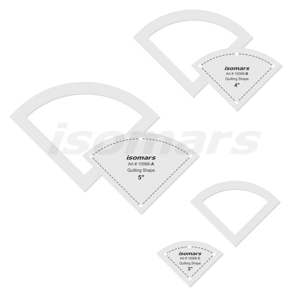 Isomars Fan Quilting Patchwork Shape Template Set of 3 | Transparent Acrylic Fan Quilting Rulers (3", 4" & 5") for Sewing, Patchwork, Appliqué, Fabric Cutting & DIY Craft Projects - Isomars