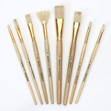 Isomars Flat Hog Hair Paint Brush Set of 8 with Fan Brush – Professional Long Handle Artist Brushes for Oil, Acrylic & Canvas Painting | Natural Bristles for Smooth, Even Strokes - Isomars