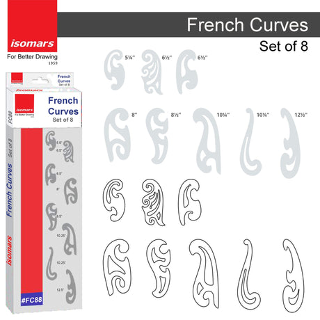 Isomars French Curves - Set of 8 - Drawing Drafting Template Stencil - Isomars