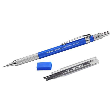 Isomars Mechanical Pencil 0.5mm - Drafting with Leads & Eraser - Blue - Isomars