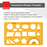 Isomars Multi Shape Geometry Template, Educational Drawing Stencil with Protractor, Measuring Ruler, Circle, Triangle, Rectangle, Pentagon, Hexagon & Ellipse for Maths, Drafting & Technical Work - Isomars