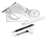 Isomars Scholar Set Squares, Protractor,12 Inch Scale - Sides Beveled with Mechanical Pencil 0.5mm, 10 Leads & Eraser - Isomars