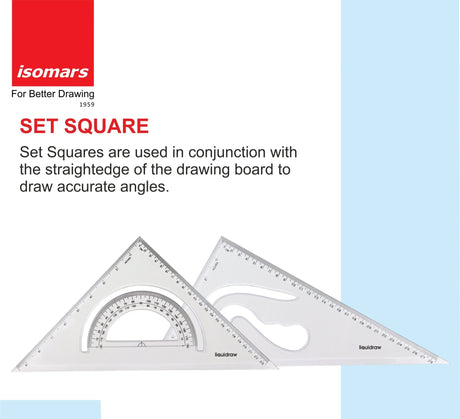 Isomars Scholar Set Squares – Set of 2 (10"x12") Drafting Tools for Students, Architects, Engineers & Designers - Isomars