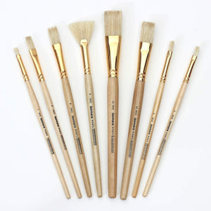 Artist Brush Flat Hog (Set of 8)- Long Handle