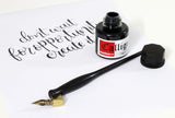 Oblique Dip Pen Holder Set: Brass Flange, Flex Dip Nib, and Black Ink (35ml) - Isomars