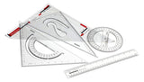Set Squares Set of 4 | Geometry Box with Ruler & 360° Protractor | Drafting Tools Kit for Students, Engineering & Drawing - Isomars