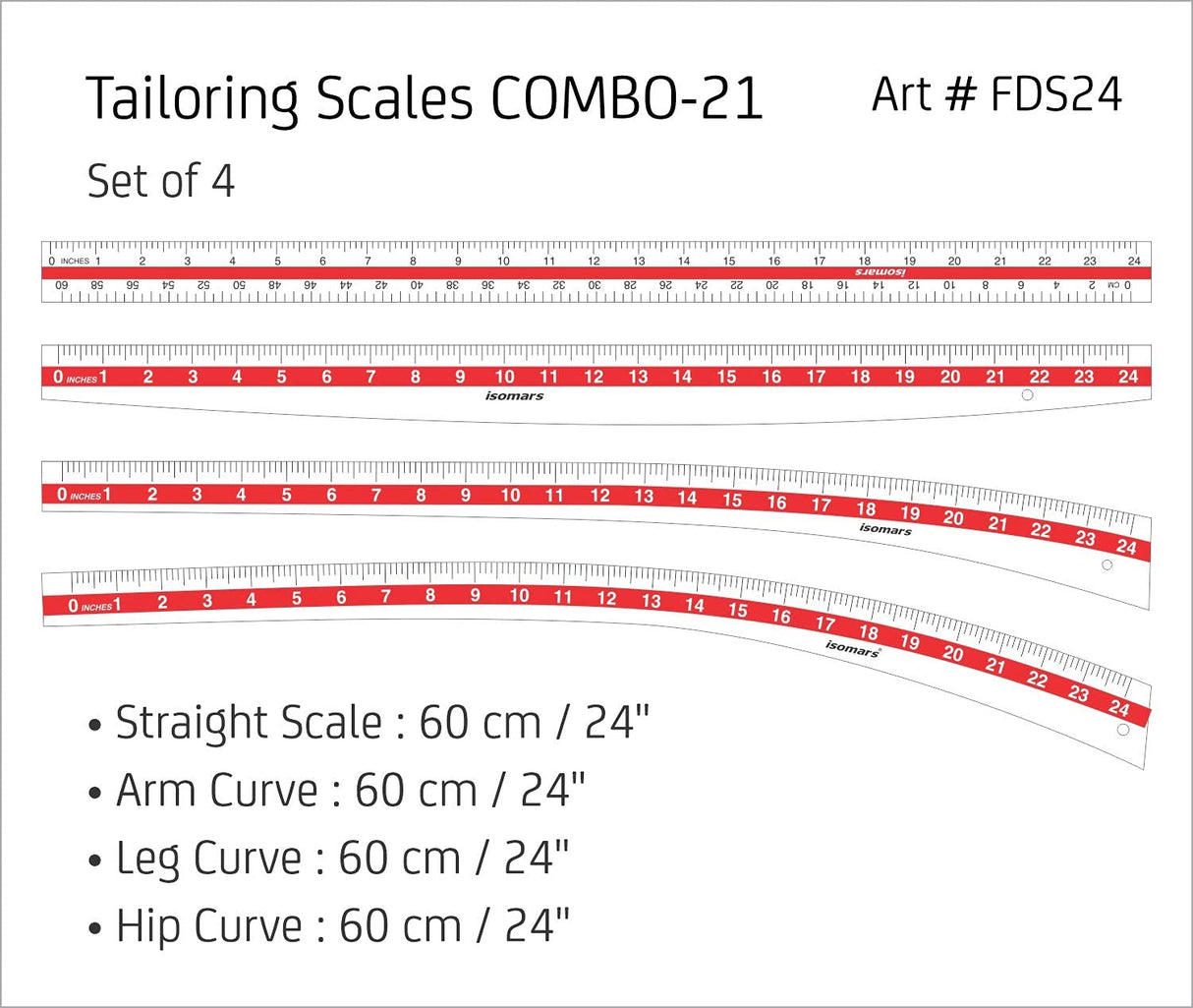 Tailoring Ruler (Set of 5) Isomars Quilting Template for Patchwork & Sewing - Isomars