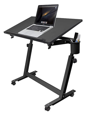 Isomars Multipurpose Laptop Table Study Desk Drawing Table, Caster Lockable Wheels, Adjustable Height and Angle for Work from Home, Office, Bedroom - Black (Alloy Steel)